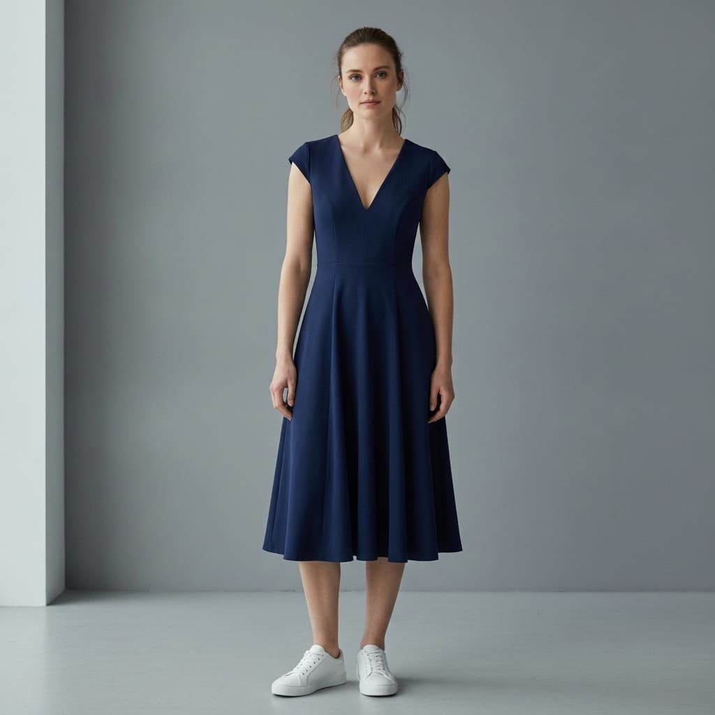Visualisation avec une robe bleu marine appliquée à la photo de test fictive